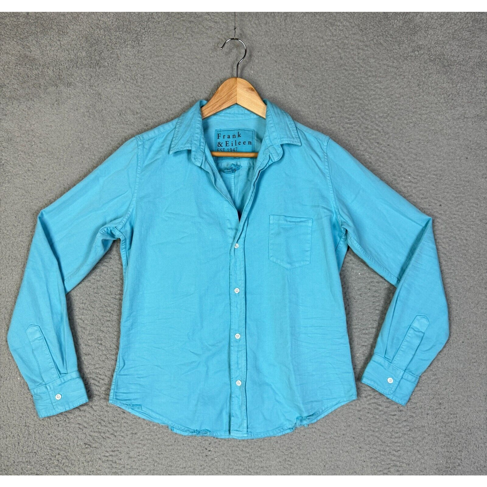 Frank & Eileen Shirt Womens Small Blue Cotton Barry Minimalist Lagenlook Rare